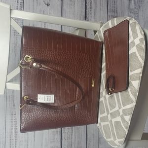 NWT Aldo vegan leather brown tote handbag with clutch wallet